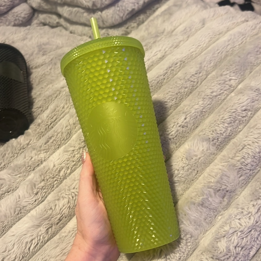 Starbucks 24oz Shiny Chartreuse Studded Tumbler with Lid and Straw, NWT